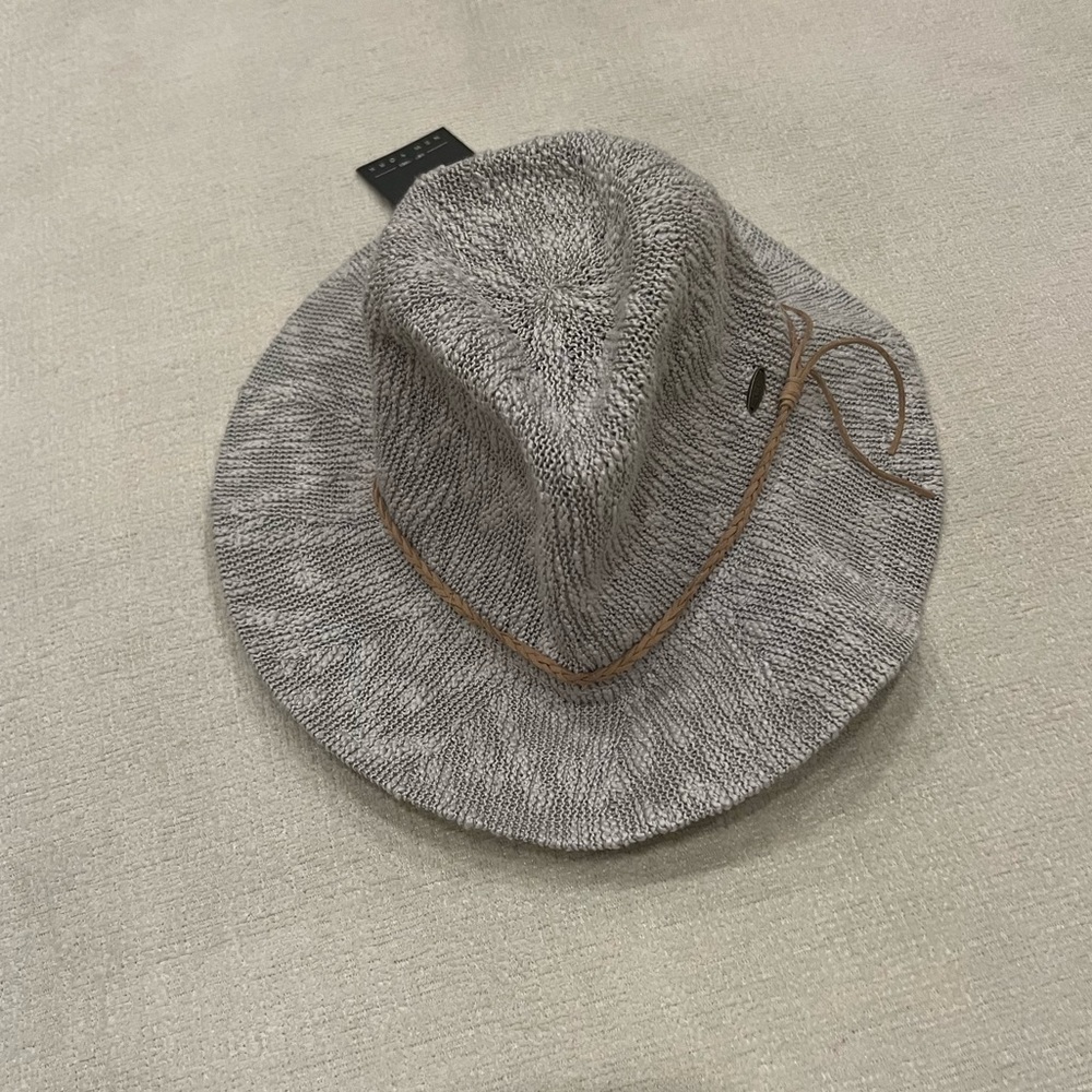 C.C New York Light Grey Brim Sun Hat with Brown Braided Suede Tassel